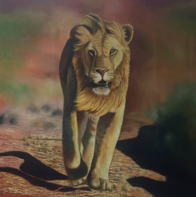 Young Lion Roaming in a Dreamlike Landscape